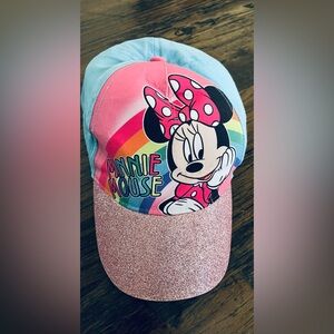 Girls adjustable pink and blue sparkle Minnie Mouse hat